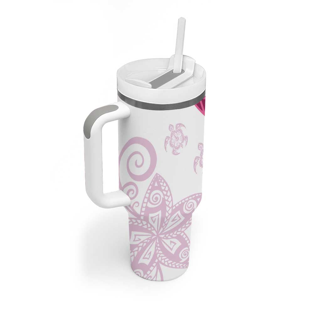 Rose Pink Polynesian Tribal Turtle Floral Pattern Tumbler With Handle LT05 - Polynesian Pride