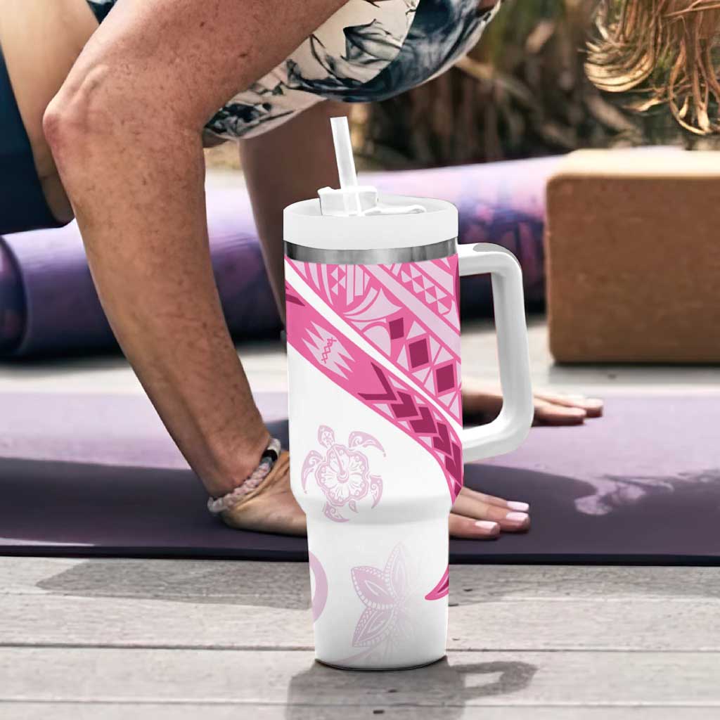 Rose Pink Polynesian Tribal Turtle Floral Pattern Tumbler With Handle LT05 - Polynesian Pride