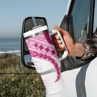 Rose Pink Polynesian Tribal Turtle Floral Pattern Tumbler With Handle LT05 - Polynesian Pride