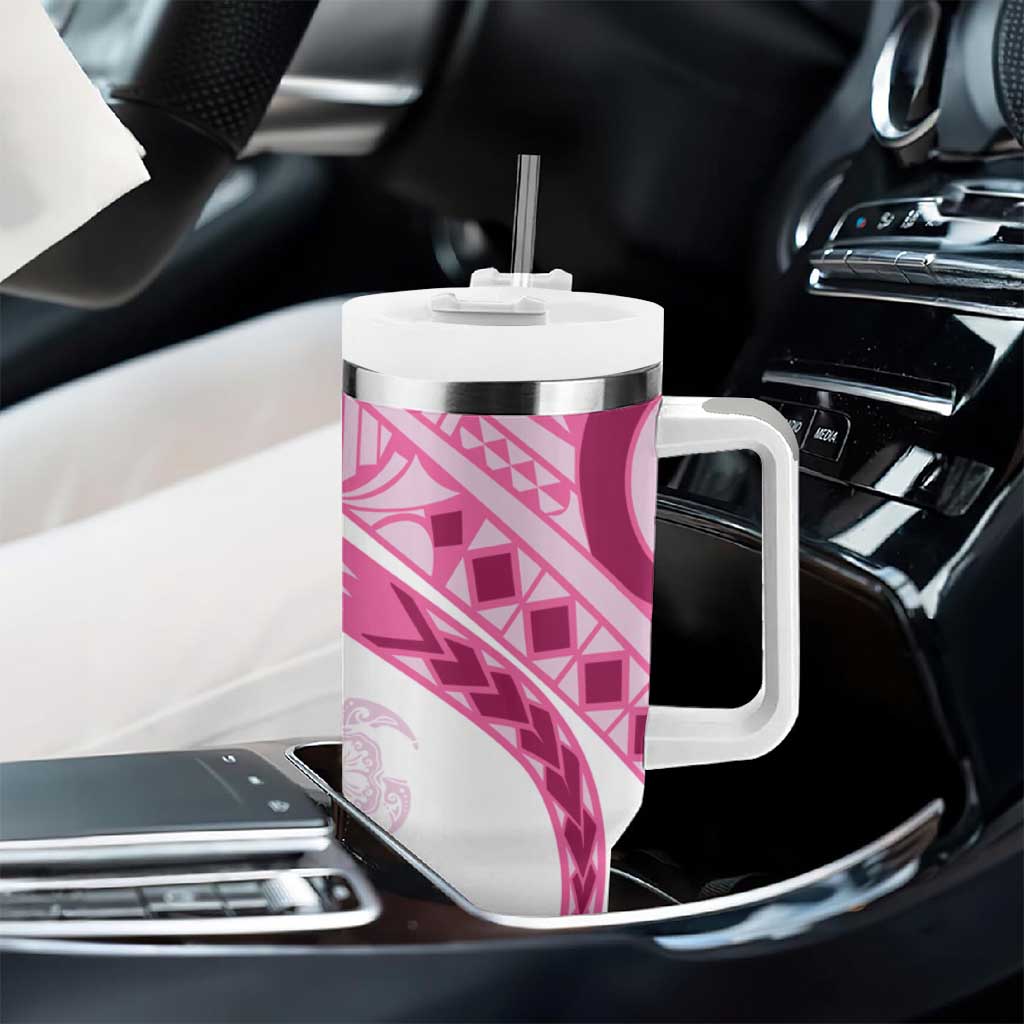 Rose Pink Polynesian Tribal Turtle Floral Pattern Tumbler With Handle LT05 - Polynesian Pride