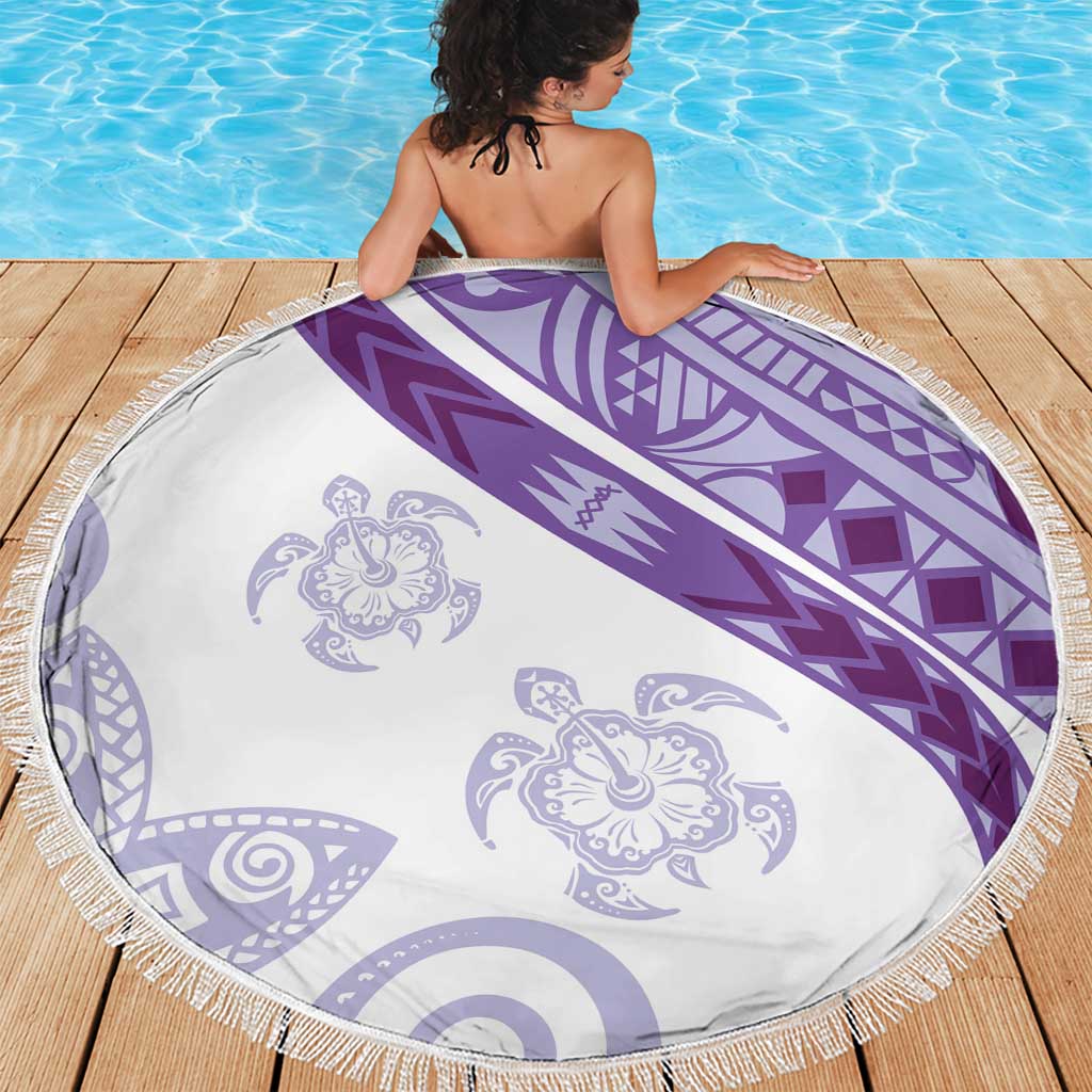 Purple Polynesian Tribal Turtle Floral Pattern Beach Blanket LT05 - Polynesian Pride