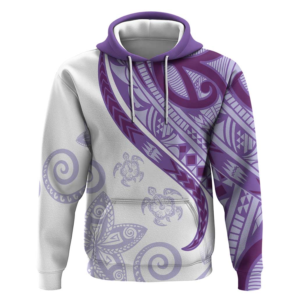 Purple Polynesian Tribal Turtle Floral Pattern Hoodie