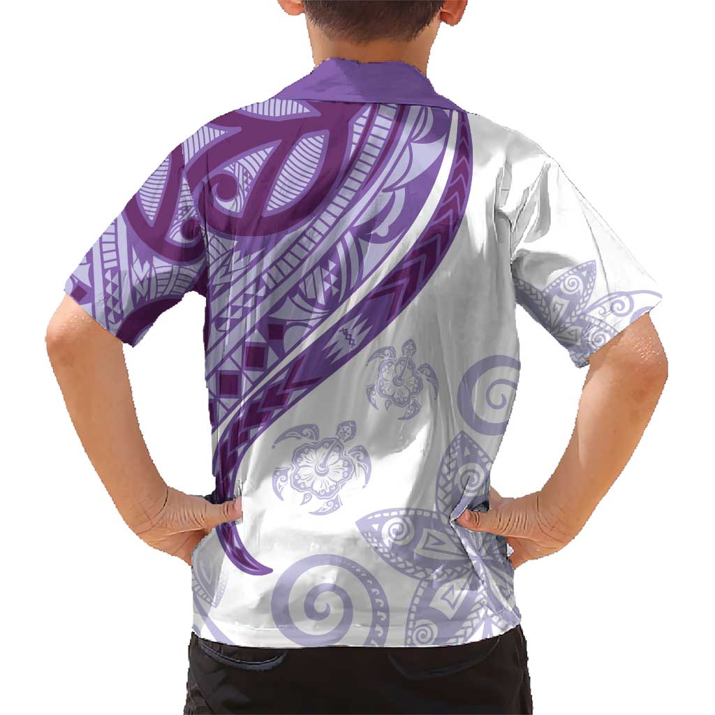 Purple Polynesian Tribal Turtle Floral Pattern Kid Hawaiian Shirt LT05 - Polynesian Pride