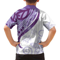 Purple Polynesian Tribal Turtle Floral Pattern Kid Hawaiian Shirt LT05 - Polynesian Pride