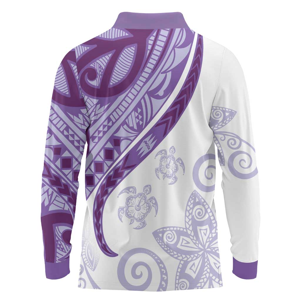 Purple Polynesian Tribal Turtle Floral Pattern Long Sleeve Polo Shirt LT05 - Polynesian Pride