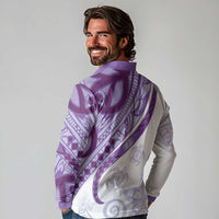 Purple Polynesian Tribal Turtle Floral Pattern Long Sleeve Polo Shirt LT05 - Polynesian Pride