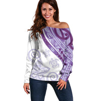 Purple Polynesian Tribal Turtle Floral Pattern Off Shoulder Sweater LT05 Women Purple - Polynesian Pride