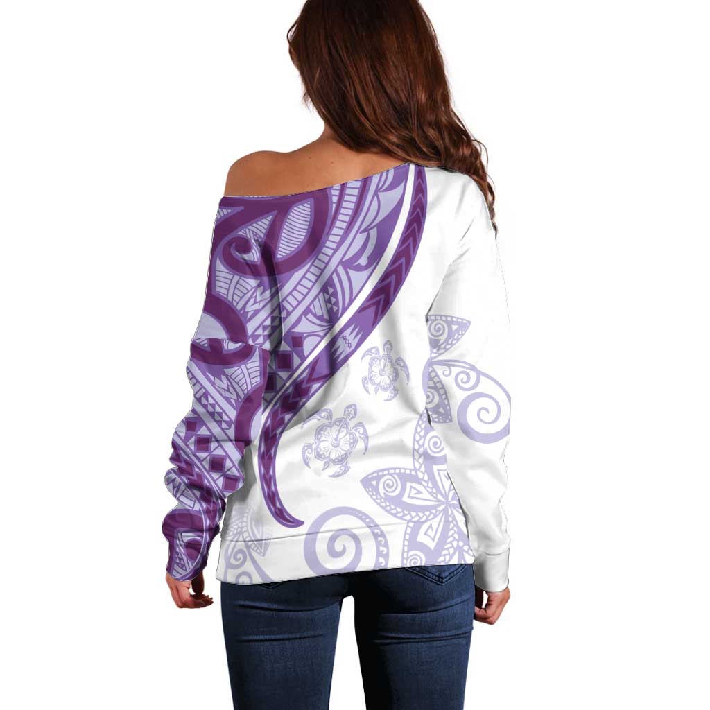 Purple Polynesian Tribal Turtle Floral Pattern Off Shoulder Sweater LT05 - Polynesian Pride
