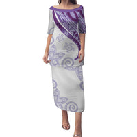 Purple Polynesian Tribal Turtle Floral Pattern Puletasi LT05 Long Dress Purple - Polynesian Pride
