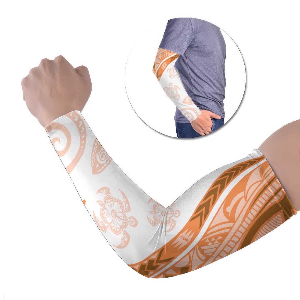 Orange Polynesian Tribal Turtle Floral Pattern Arm Sleeves LT05 Set of 2 Orange - Polynesian Pride