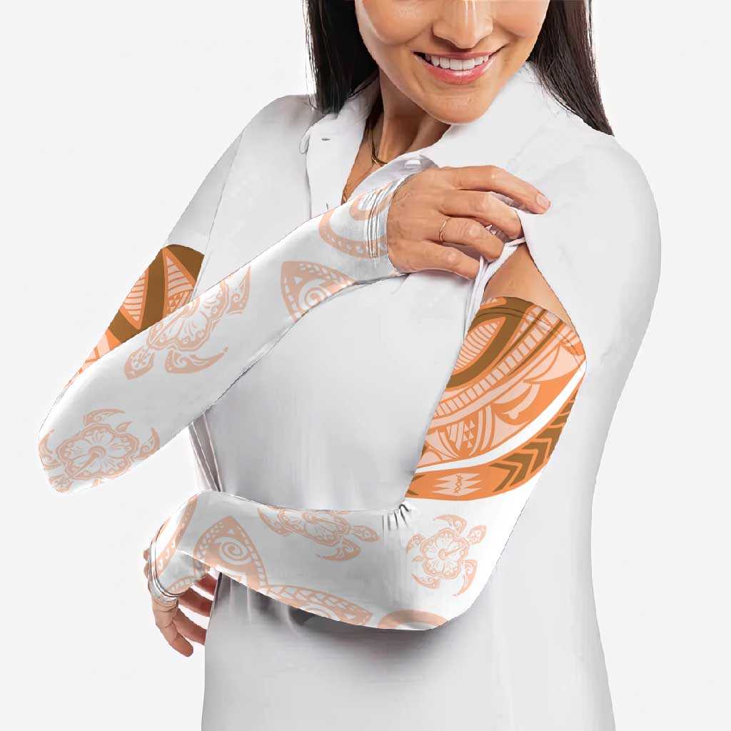 Orange Polynesian Tribal Turtle Floral Pattern Arm Sleeves LT05 - Polynesian Pride