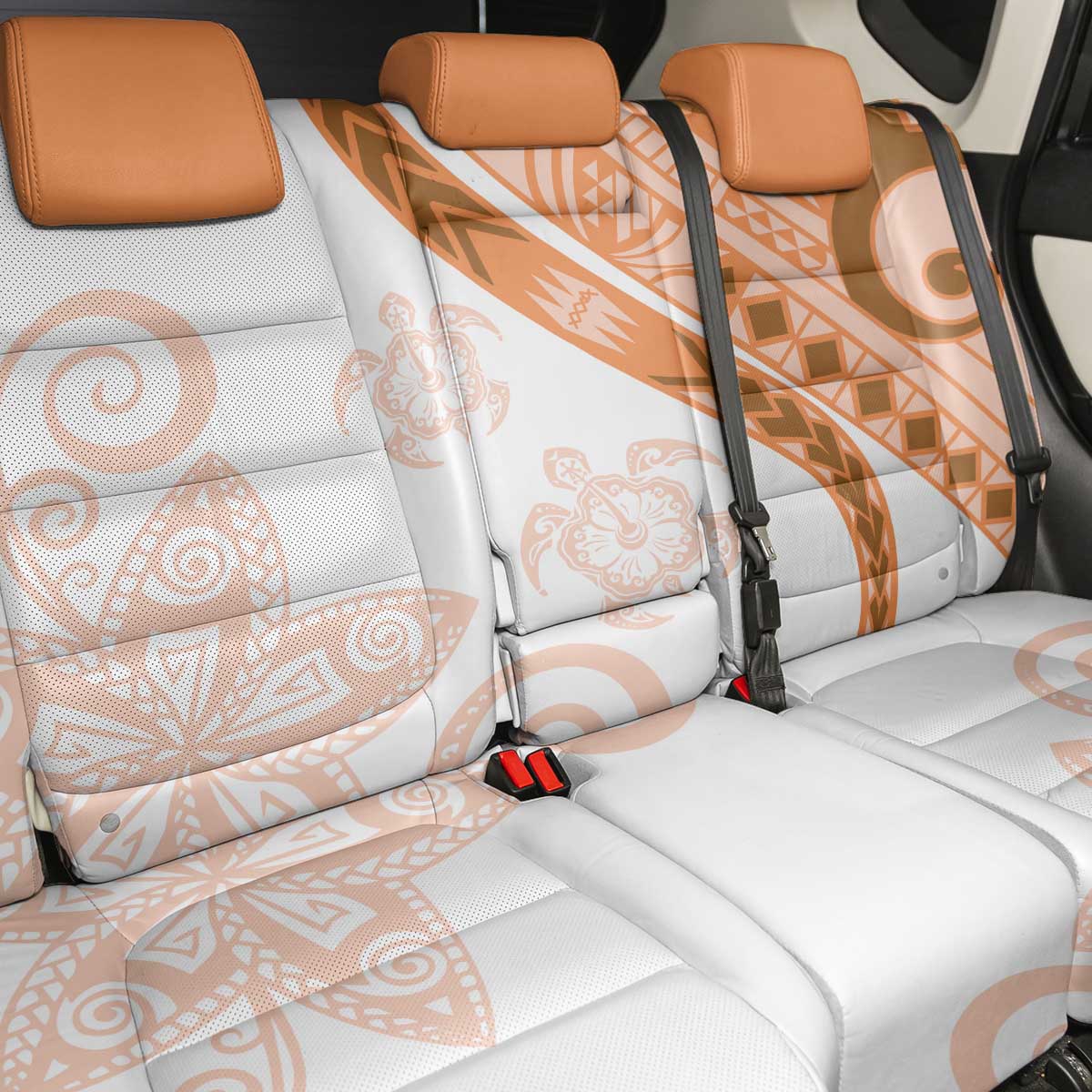 Orange Polynesian Tribal Turtle Floral Pattern Back Car Seat Cover LT05 - Polynesian Pride