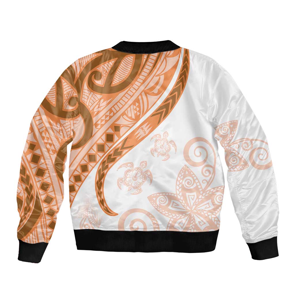 Orange Polynesian Tribal Turtle Floral Pattern Bomber Jacket LT05 - Polynesian Pride