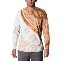 Orange Polynesian Tribal Turtle Floral Pattern Button Sweatshirt LT05 - Polynesian Pride