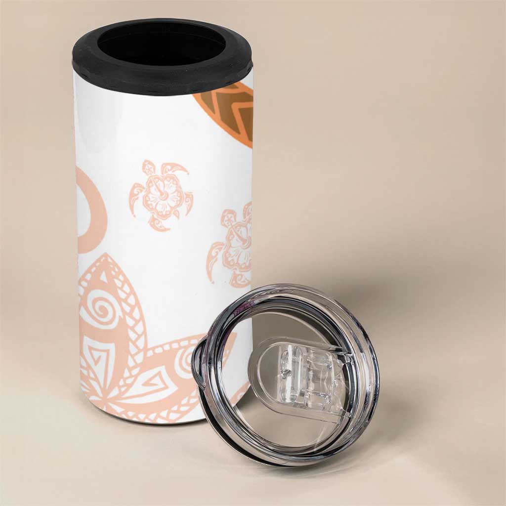 Orange Polynesian Tribal Turtle Floral Pattern 4 in 1 Can Cooler Tumbler LT05 - Polynesian Pride