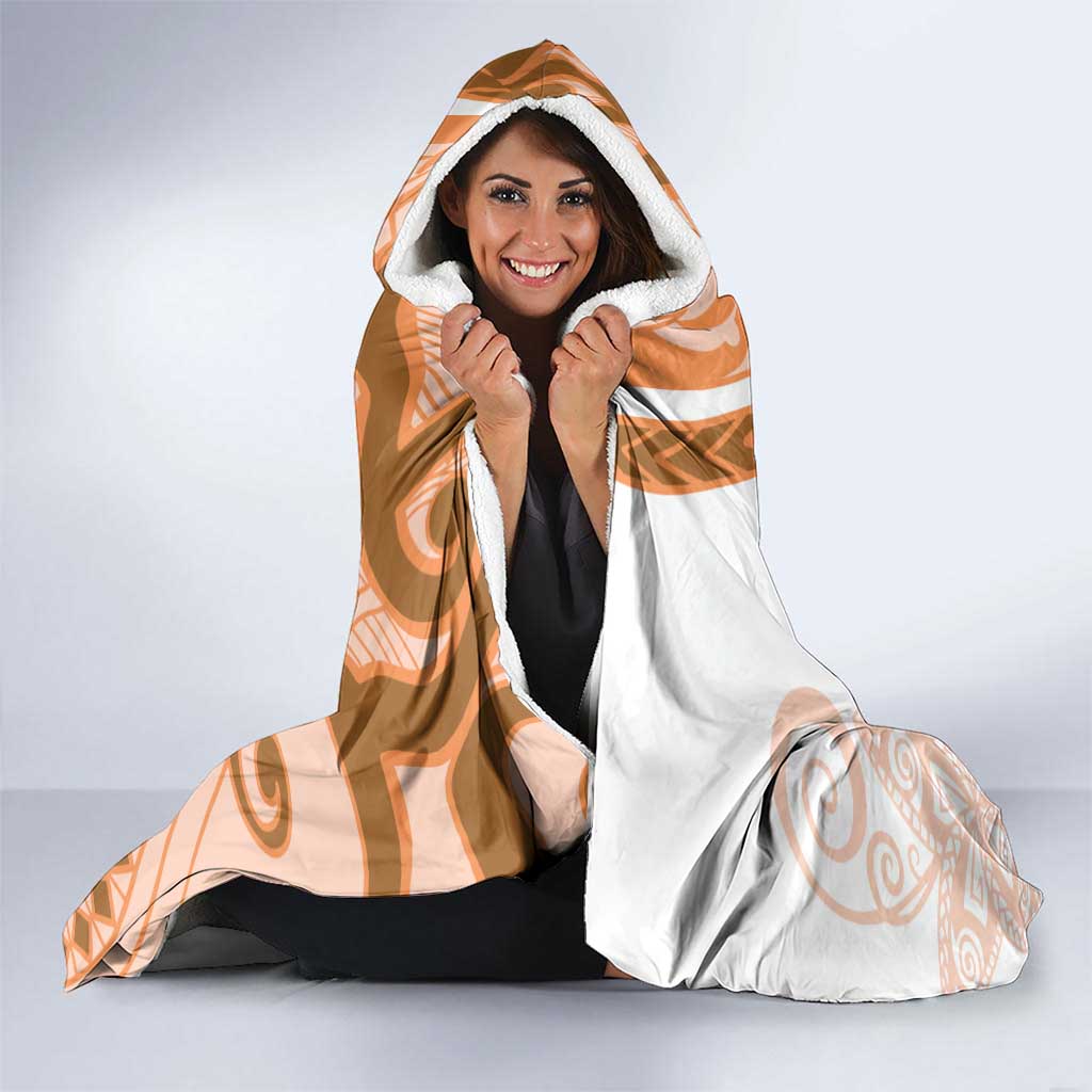 Orange Polynesian Tribal Turtle Floral Pattern Hooded Blanket LT05 - Polynesian Pride