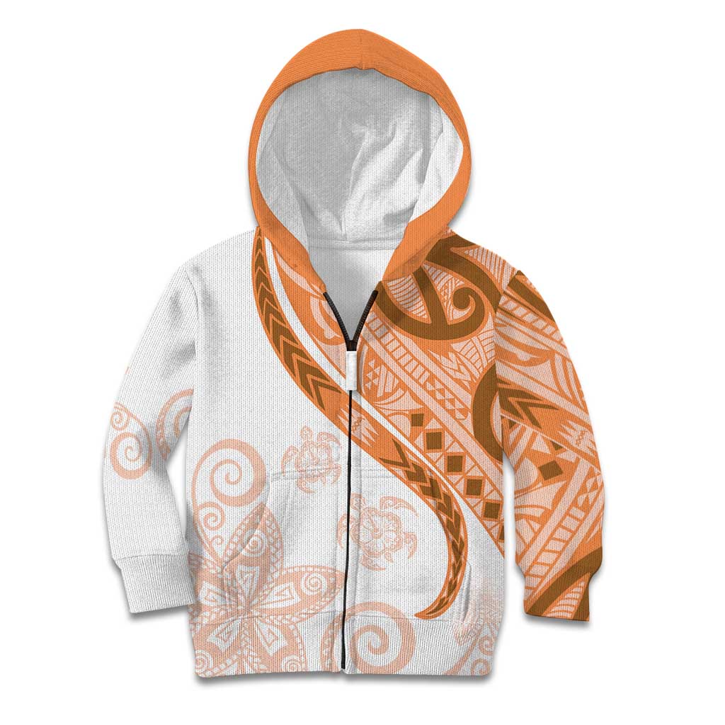 Orange Polynesian Tribal Turtle Floral Pattern Kid Hoodie LT05 Zip Hoodie Orange - Polynesian Pride