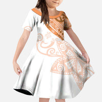 Orange Polynesian Tribal Turtle Floral Pattern Kid Short Sleeve Dress LT05 KID Orange - Polynesian Pride