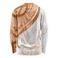 Orange Polynesian Tribal Turtle Floral Pattern Long Sleeve Shirt LT05 - Polynesian Pride