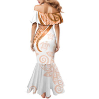 Orange Polynesian Tribal Turtle Floral Pattern Mermaid Dress LT05 - Polynesian Pride