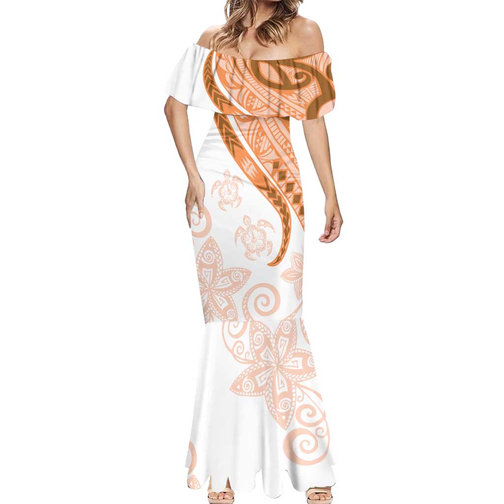 Orange Polynesian Tribal Turtle Floral Pattern Mermaid Dress LT05 - Polynesian Pride