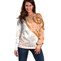 Orange Polynesian Tribal Turtle Floral Pattern Off Shoulder Sweater LT05 Women Orange - Polynesian Pride
