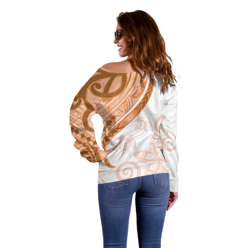 Orange Polynesian Tribal Turtle Floral Pattern Off Shoulder Sweater LT05 - Polynesian Pride