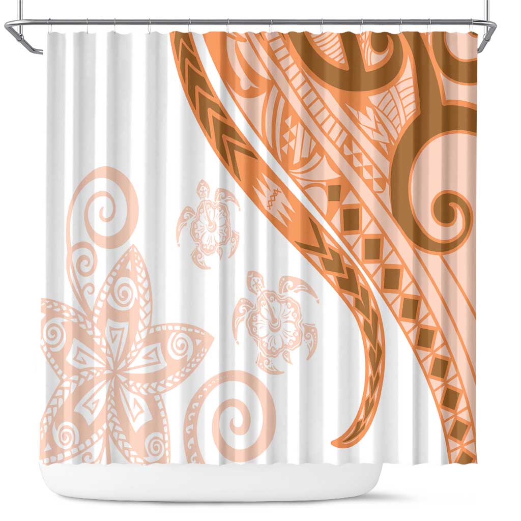 Orange Polynesian Tribal Turtle Floral Pattern Shower Curtain