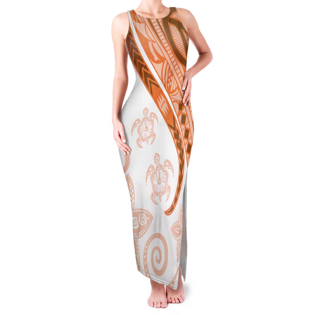 Orange Polynesian Tribal Turtle Floral Pattern Tank Maxi Dress