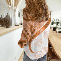 Orange Polynesian Tribal Turtle Floral Pattern Women Casual Shirt LT05 - Polynesian Pride