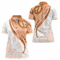 Orange Polynesian Tribal Turtle Floral Pattern Women Polo Shirt LT05 - Polynesian Pride