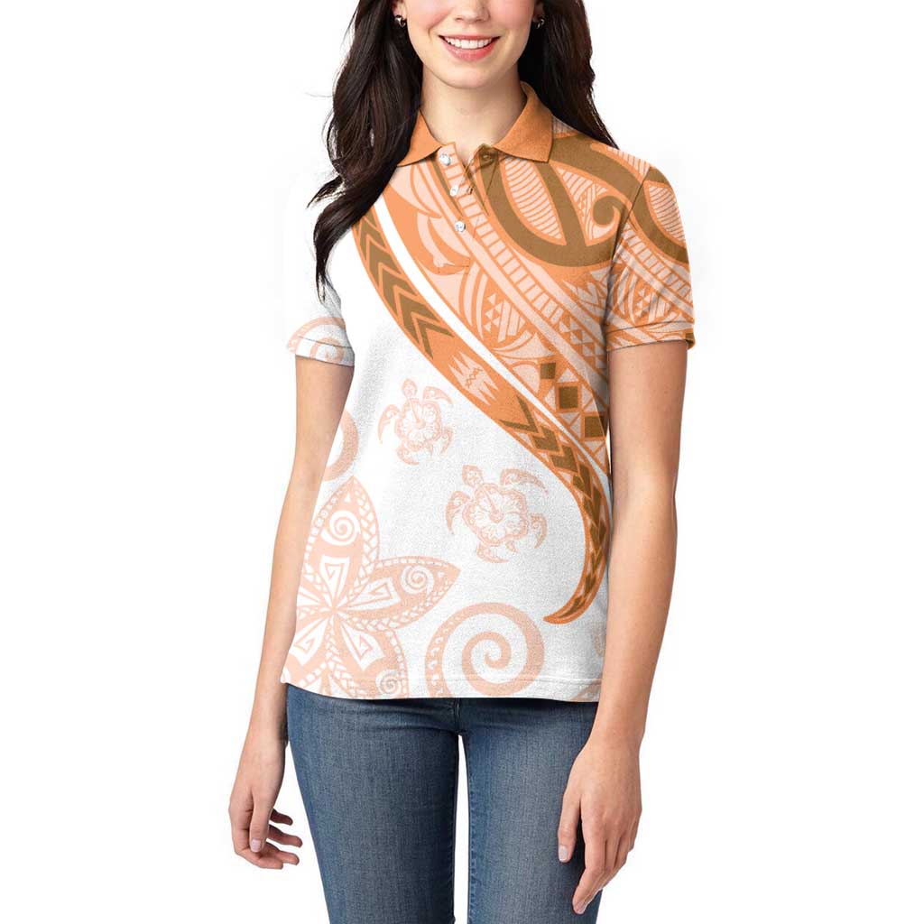 Orange Polynesian Tribal Turtle Floral Pattern Women Polo Shirt LT05 - Polynesian Pride