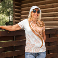 Orange Polynesian Tribal Turtle Floral Pattern Women Polo Shirt LT05 - Polynesian Pride