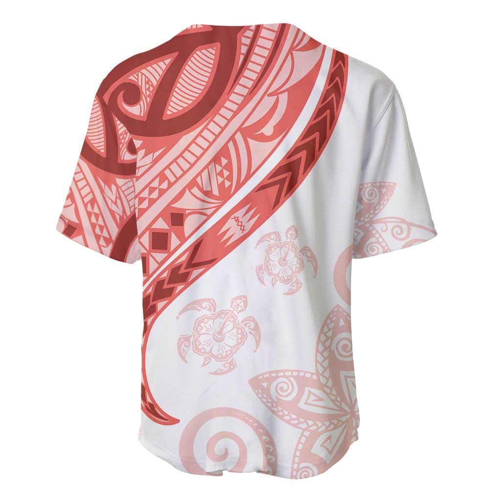 Coral Red Polynesian Tribal Turtle Floral Pattern Baseball Jersey LT05 - Polynesian Pride