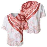Coral Red Polynesian Tribal Turtle Floral Pattern Baseball Jersey LT05 - Polynesian Pride