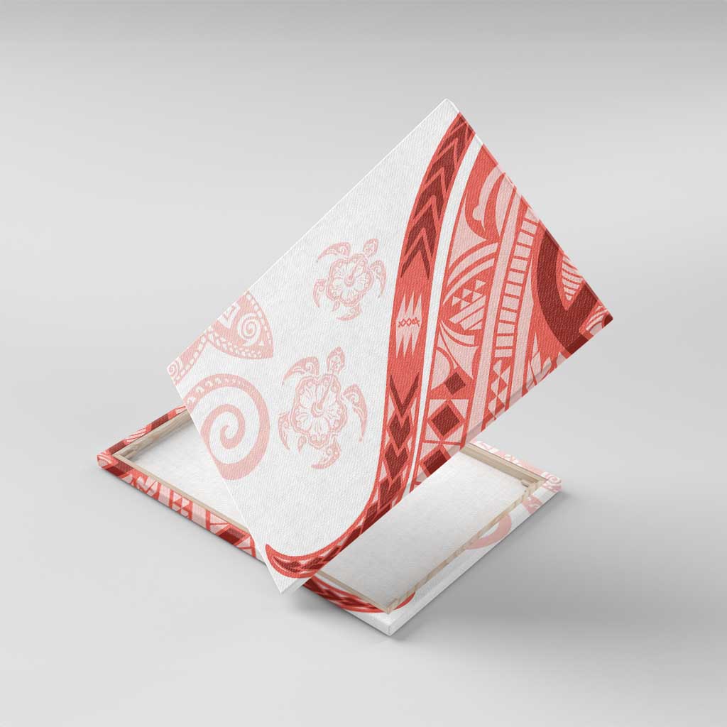 Coral Red Polynesian Tribal Turtle Floral Pattern Canvas Wall Art LT05 With Frame Red - Polynesian Pride