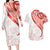 Coral Red Polynesian Tribal Turtle Floral Pattern Couples Matching Long Sleeve Bodycon Dress and Hawaiian Shirt