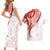 Coral Red Polynesian Tribal Turtle Floral Pattern Couples Matching Short Sleeve Bodycon Dress and Hawaiian Shirt