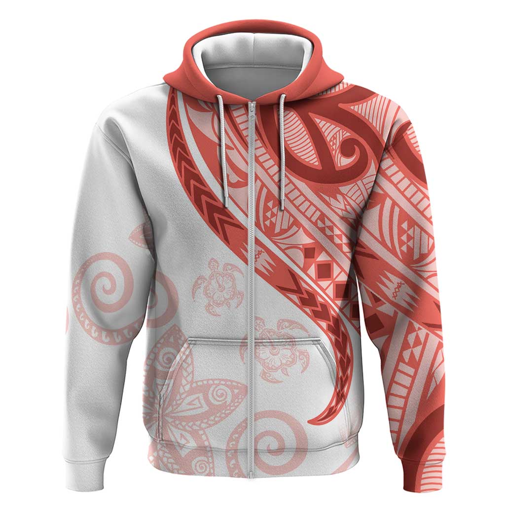 Coral Red Polynesian Tribal Turtle Floral Pattern Hoodie LT05 Zip Hoodie Red - Polynesian Pride
