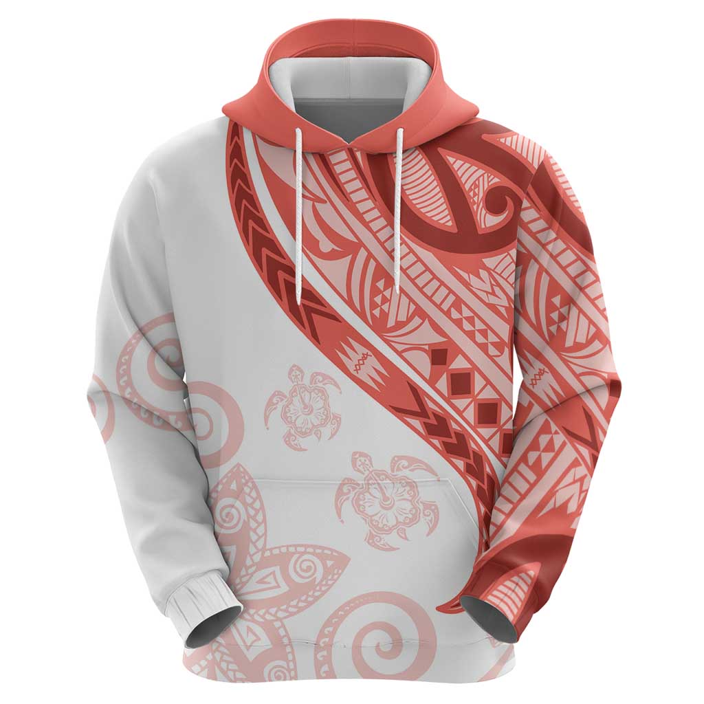 Coral Red Polynesian Tribal Turtle Floral Pattern Hoodie LT05 - Polynesian Pride