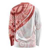 Coral Red Polynesian Tribal Turtle Floral Pattern Long Sleeve Shirt LT05 - Polynesian Pride