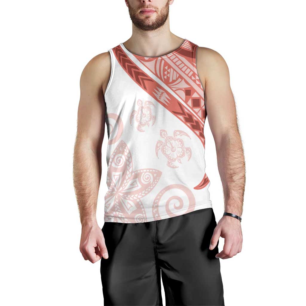 Coral Red Polynesian Tribal Turtle Floral Pattern Men Tank Top LT05 - Polynesian Pride