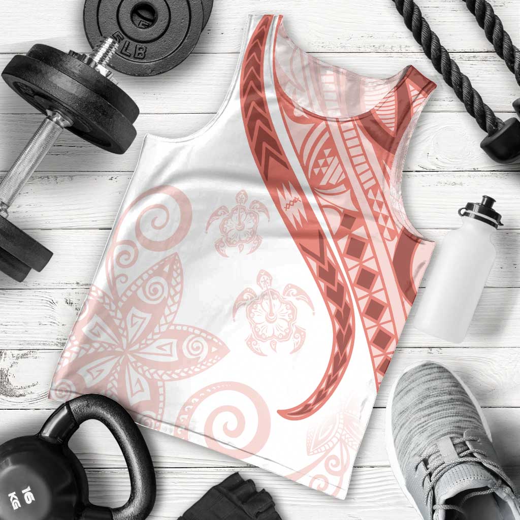 Coral Red Polynesian Tribal Turtle Floral Pattern Men Tank Top LT05 - Polynesian Pride