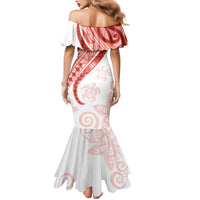 Coral Red Polynesian Tribal Turtle Floral Pattern Mermaid Dress LT05 - Polynesian Pride