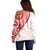 Coral Red Polynesian Tribal Turtle Floral Pattern Off Shoulder Sweater