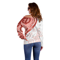 Coral Red Polynesian Tribal Turtle Floral Pattern Off Shoulder Sweater LT05 - Polynesian Pride