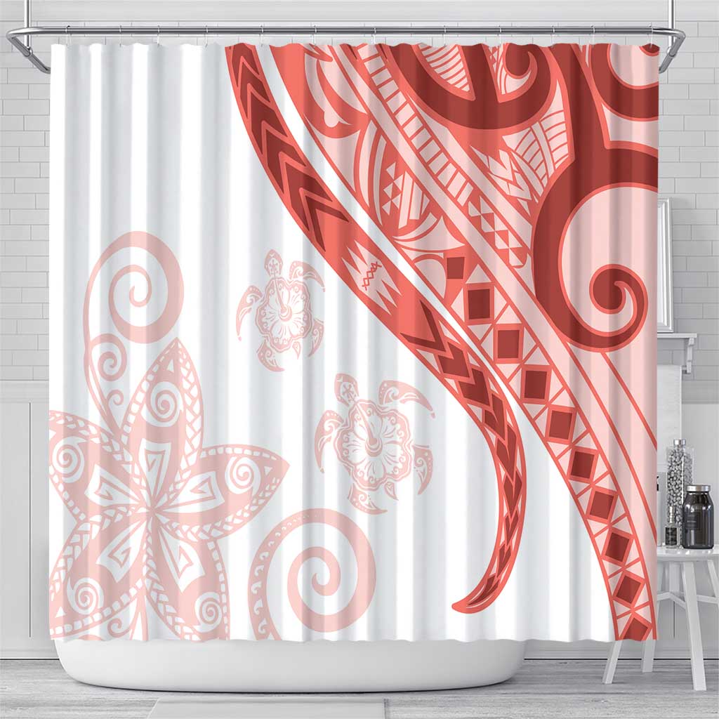 Coral Red Polynesian Tribal Turtle Floral Pattern Shower Curtain LT05 - Polynesian Pride