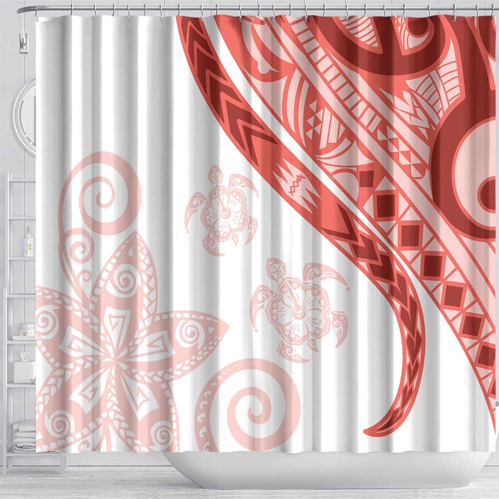 Coral Red Polynesian Tribal Turtle Floral Pattern Shower Curtain LT05 - Polynesian Pride