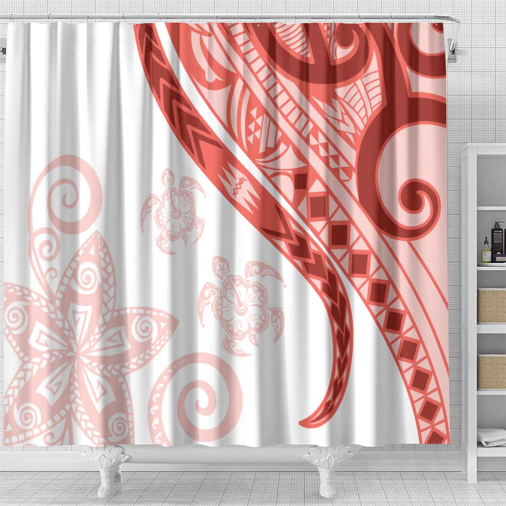 Coral Red Polynesian Tribal Turtle Floral Pattern Shower Curtain LT05 - Polynesian Pride