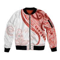 Coral Red Polynesian Tribal Turtle Floral Pattern Sleeve Zip Bomber Jacket LT05 Unisex Red - Polynesian Pride